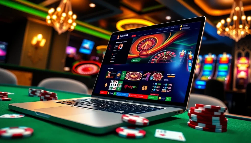 다양한 게임을 선보이는 신뢰할 수 있는 카지노사이트의 몰입감 있는 온라인 카지노 인터페이스, 흥미와 럭셔리를 상징합니다.