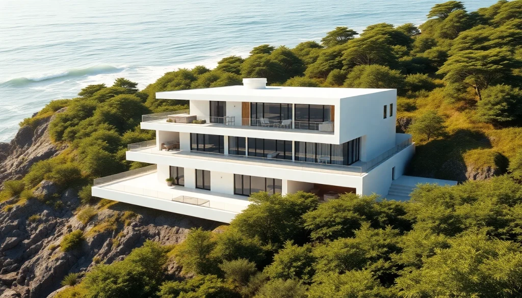 Showcasing the innovative architectural design of Orleans Cape project amidst a coastal landscape.