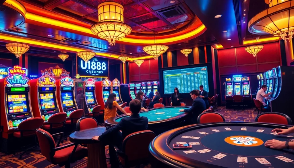 Players winning big at U888's vibrant online casino with exciting slot machines and poker tables.