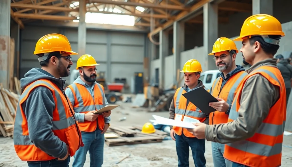 Engaging construction site safety training session emphasizing teamwork and awareness.