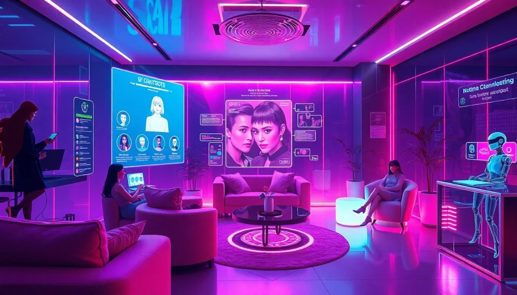 Engaging scene showcasing users interacting with the best nsfw ai chatbots in a futuristic virtual setting.