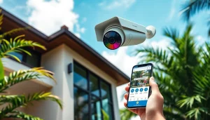 Cámaras de seguridad en Liberia, instaladas en un edificio moderno rodeado de vegetación tropical en Guanacaste, Costa Rica.