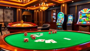 Vivez l'excitation d'un casino en ligne Français avec des jetons de poker, des cartes et de la roulette.