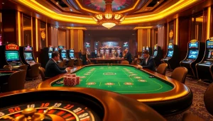 Des joueurs de poker captivés par l'excitation du meilleur casino en ligne 2026 à une table luxueuse.